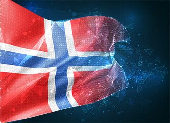 Norway, vector flag, virtual abstract 3D object from triangular polygons on a blue background