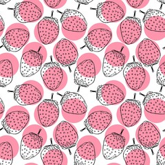 fresh red pink strawberry fruit repeat seamless pattern doodle cartoon modern style wallpaper vector illustration
