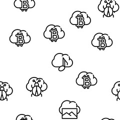 Cloud Service Storage Vector Seamless Pattern Thin Line Illustration