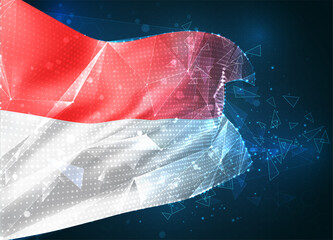 Monaco, Indonesia, vector 3d flag on blue background with hud interfaces