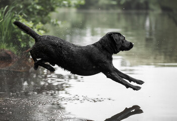 Labrador springt in den See