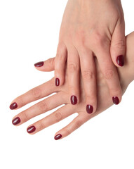 burgundy nail polish on a white background