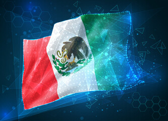 Mexico,  vector flag, virtual abstract 3D object from triangular polygons on a blue background