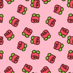 sweet red rose flower repeat seamless pattern doodle cartoon style wallpaper vector illustration 