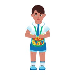 Boy with a drum. Vector. Cartoon drawing. Flat style.