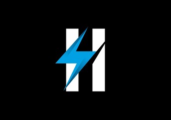 White H initial letter with blue thunder symbol