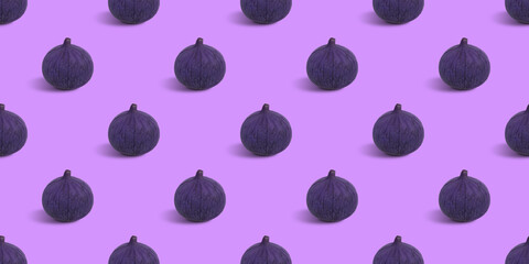Figs seamless pattern on a purple background. Fruit texture for design. Abstract summer background.
