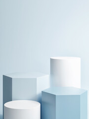 Pedestal for product presentation, blue background, 3d render, 3d illustration