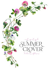 Watercolor Red Clover Bouquet Illustration - 446271157