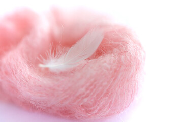 Soft Pink Mohair yarn and feather