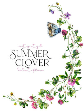 Watercolor Red Clover Bouquet Illustration