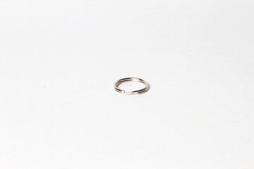 Empty steel keyring isolated on white. Iron key ring.