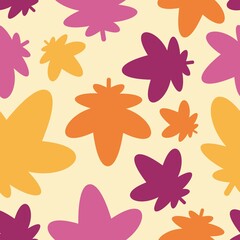 red yellow maple autumn nature foliage leaves repeat seamless pattern doodle cartoon style wallpaper vector illustration