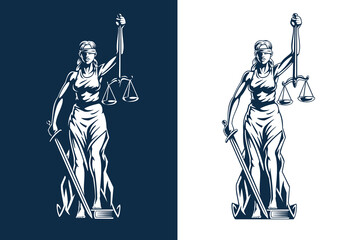 Themis goddess sculpture isolated on white background. Lady justice with scales and sword in hands. Judiciary symbol. Vector illustration.	
 - obrazy, fototapety, plakaty