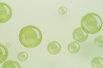 Abstract 3d render, pastel green modern geometric background design with acrylic glass bubbles, futuristic background. Modern illustration for product promotion, showcase banner. 