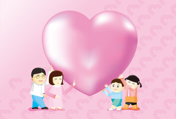 Asia family with heart shows the love and care vector illustration graphic EPS 10