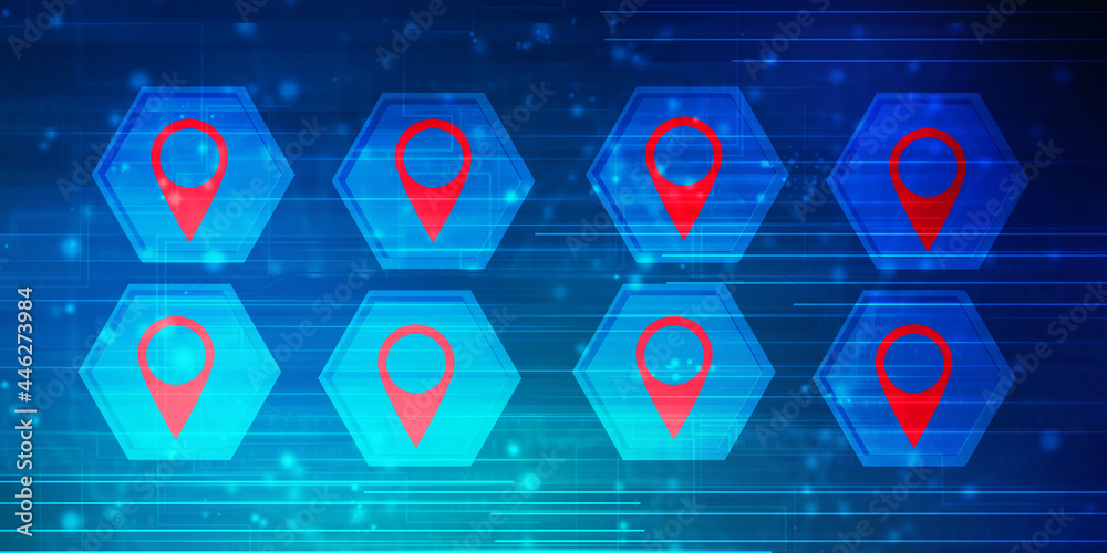 Fototapete 2d rendering red map pointer