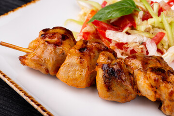 chicken thigh, spices, Beijing cabbage, tomatoes, cucumbers, adjika