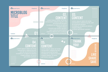 Microblog carousel slides template for social media with hand drawn floral elements, soft colors, for any business. © cahiwak