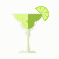 Obraz premium Cocktail margarita simple flat illustration. The icon of the Margarita cocktail. Filled contour is a colorful version, a cocktail glass with a slice of lime and a filled vector sign. Logo illustration