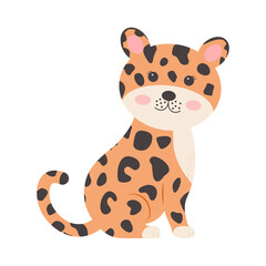 Fototapeta na wymiar Cute cartoon leopard, childish illustration in flat style.