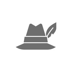 Hat with feather, hunter headdress grey icon. - obrazy, fototapety, plakaty