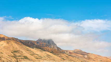 Rocky peak of holy mountain Beshbarmag located in Azerbaijan