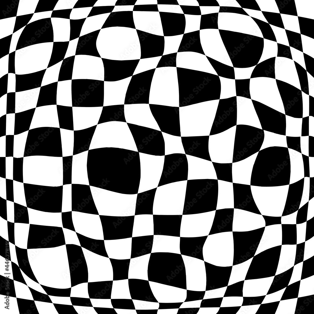 Poster optical illusion checker board. vector and curved board.