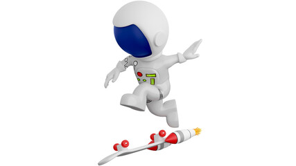 3D Rendering Cartoon Astronaut Doing A Flip Trick Skateboard. A skateboard is a type of sports equipment used for skateboarding.