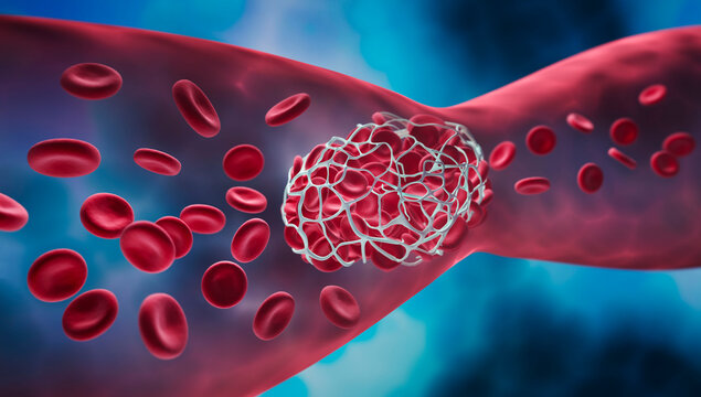 Blood clot blocking a blood vessel