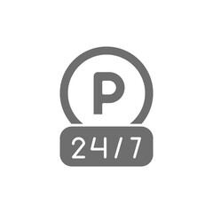 Vector around the clock parking grey icon.