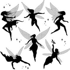 Set of fairies in vector silhouettes