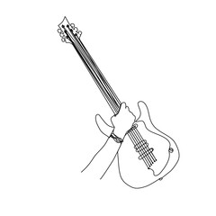 Fototapeta premium Continuous line drawing of human hand holding electric guitar. guitarist and his guitar line art with editable stroke.