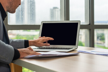 Fototapeta na wymiar Businessman using computer laptop working technology