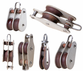 Inline pulleys used in sailing. Accessories used to draw sails.