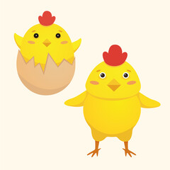 A chicken in an egg. The chick grew up. Cute chicks. Characters.