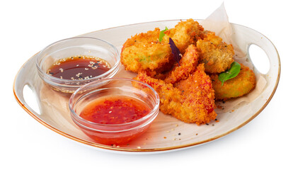Deep fried chicken nuggets isolated on white background