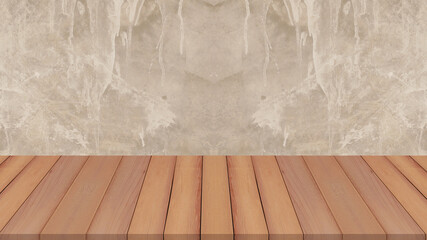 Empty top shelves or wood floor and cement wall background for product display