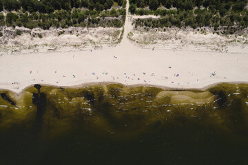 Areal view on shore of the beach and Baltic sea