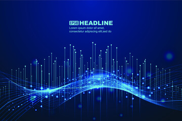 Dots and lines penetrate upward through particle trajectory network technology and speed sense background © hqrloveq