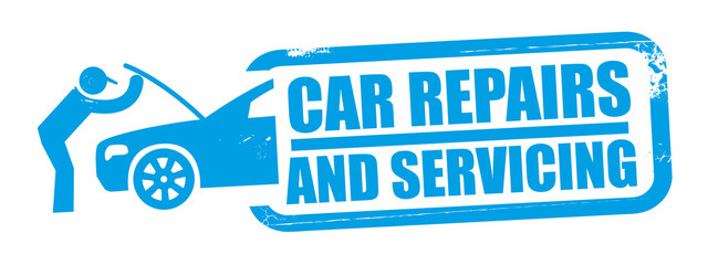 Car repairs and servicing rubber stamp - vector icon