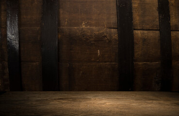 Old wooden barel from beer vine whiskey brandy or cognac.