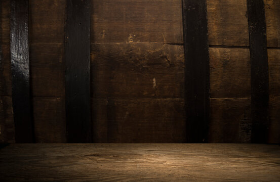 Old wooden barel from beer vine whiskey brandy or cognac.