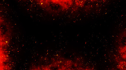 Fototapeta na wymiar Fire embers particles over black background. Fire sparks background. Abstract dark glitter fire particles lights. 
