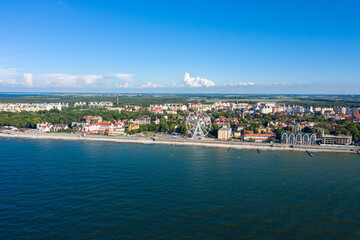 Fototapeta na wymiar Zelenogradsk embankment for promenade. Kaliningrad region. Aerial view