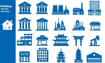 Bâtiments en 20 icônes bleus, collection