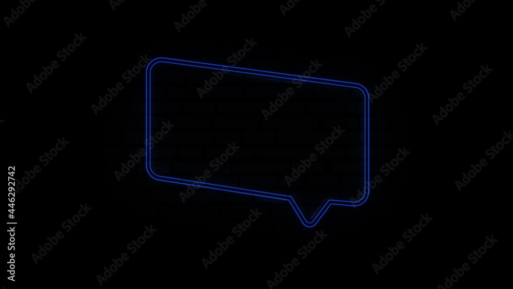 Poster glowing blue neon line speech bubble chat icon isolated on black background. message icon. communica