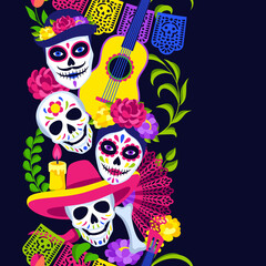 Day of the Dead seamless pattern. Dia de los muertos. Mexican celebration.