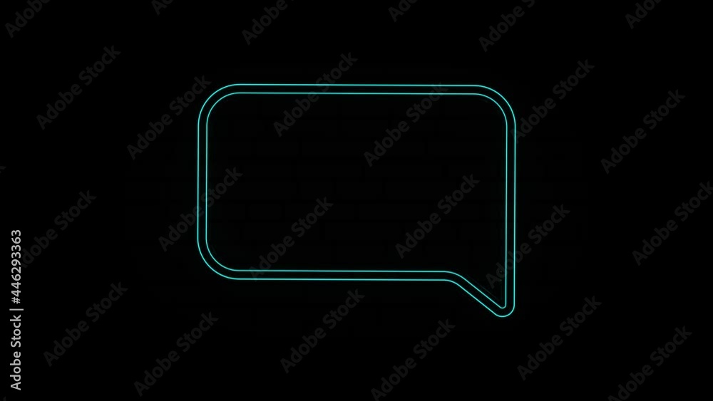 Poster glowing blue neon line speech bubble chat icon isolated on black background. message icon. communica