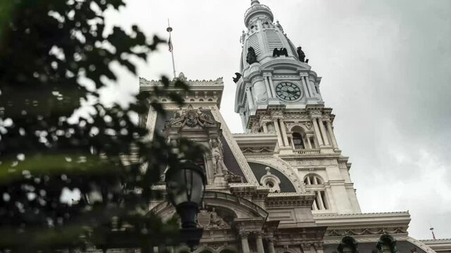 Old Building Cloudy Day Time lapse Hyperlapse Philadelphia City Hall